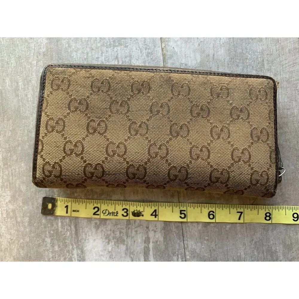 GUCCI GG Canvas Leather Zip Around Long Clutch Wallet Brown Designer - Picture 6 of 12